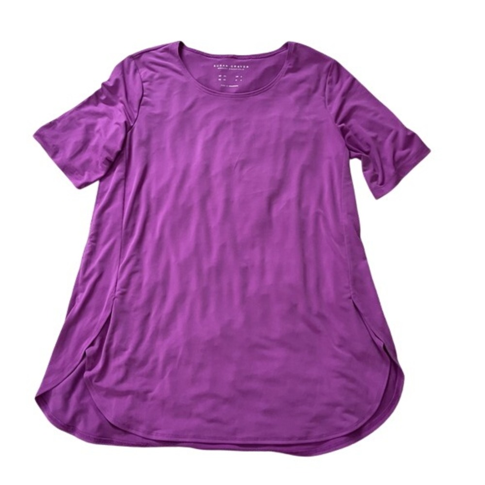 Susan Graver Modern Essentials Purple Short Sleeve Tulip Hem‎ Top XS
